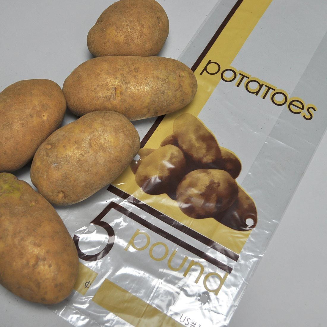 LK Plastics | 6 X 3 1/2 X 16 1/2 Low Density Vented 5 lb Potato Bag with Print 1 mil 1,000/cs| Prism Pak