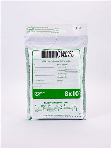 TT810MLS 8"x10.5" Single Pouch White/Op Disposable Deposit Bag Qty 500/CS