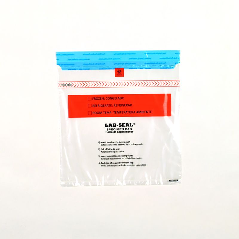 10" x 10" 1.8 mil Lab Seal® Tamper-Evident Specimen Bags w/ Removable Biohazard Symbol, 1000/CS