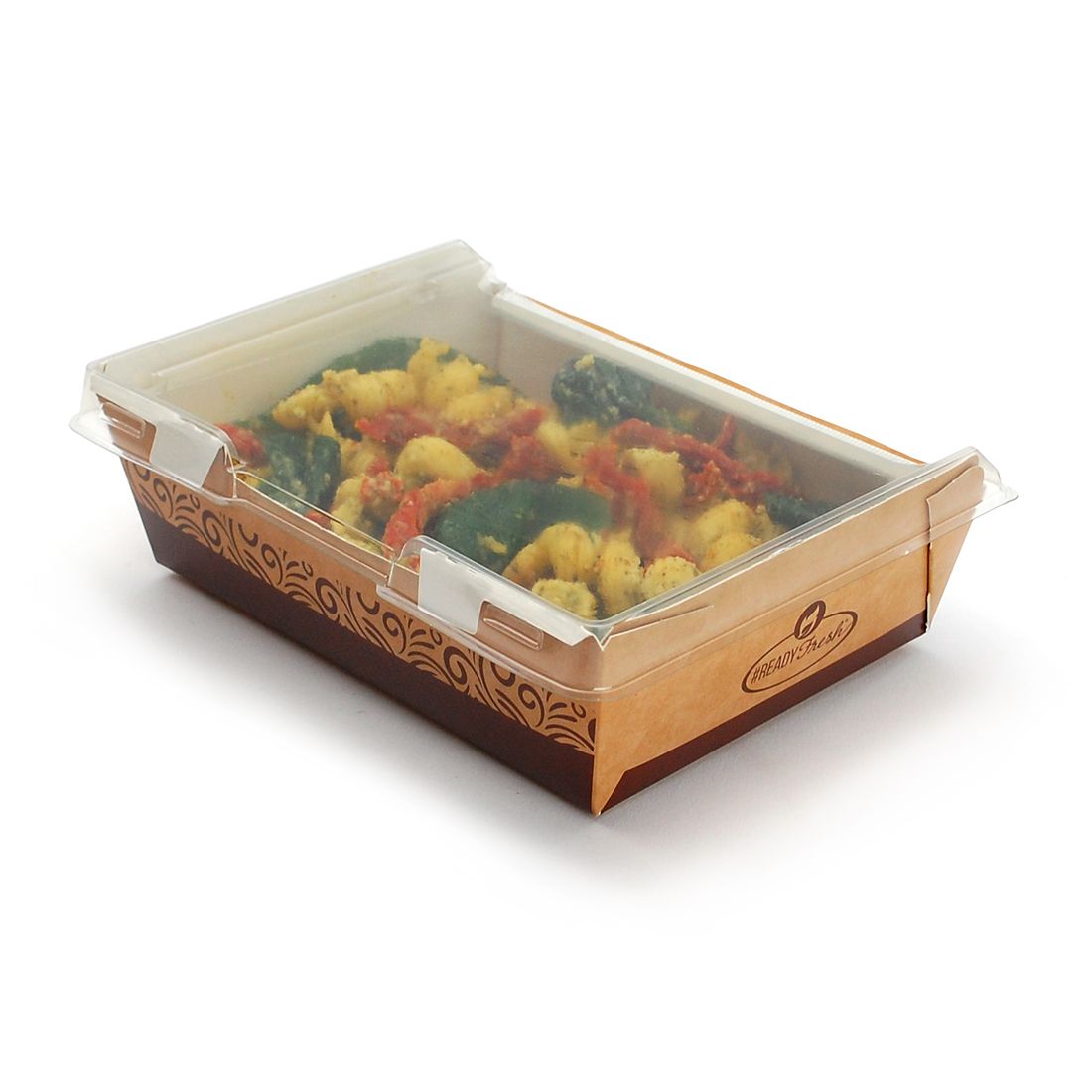#ReadyFresh Kraft Container with Clear Hinged Lid (Large)| Prism Pak