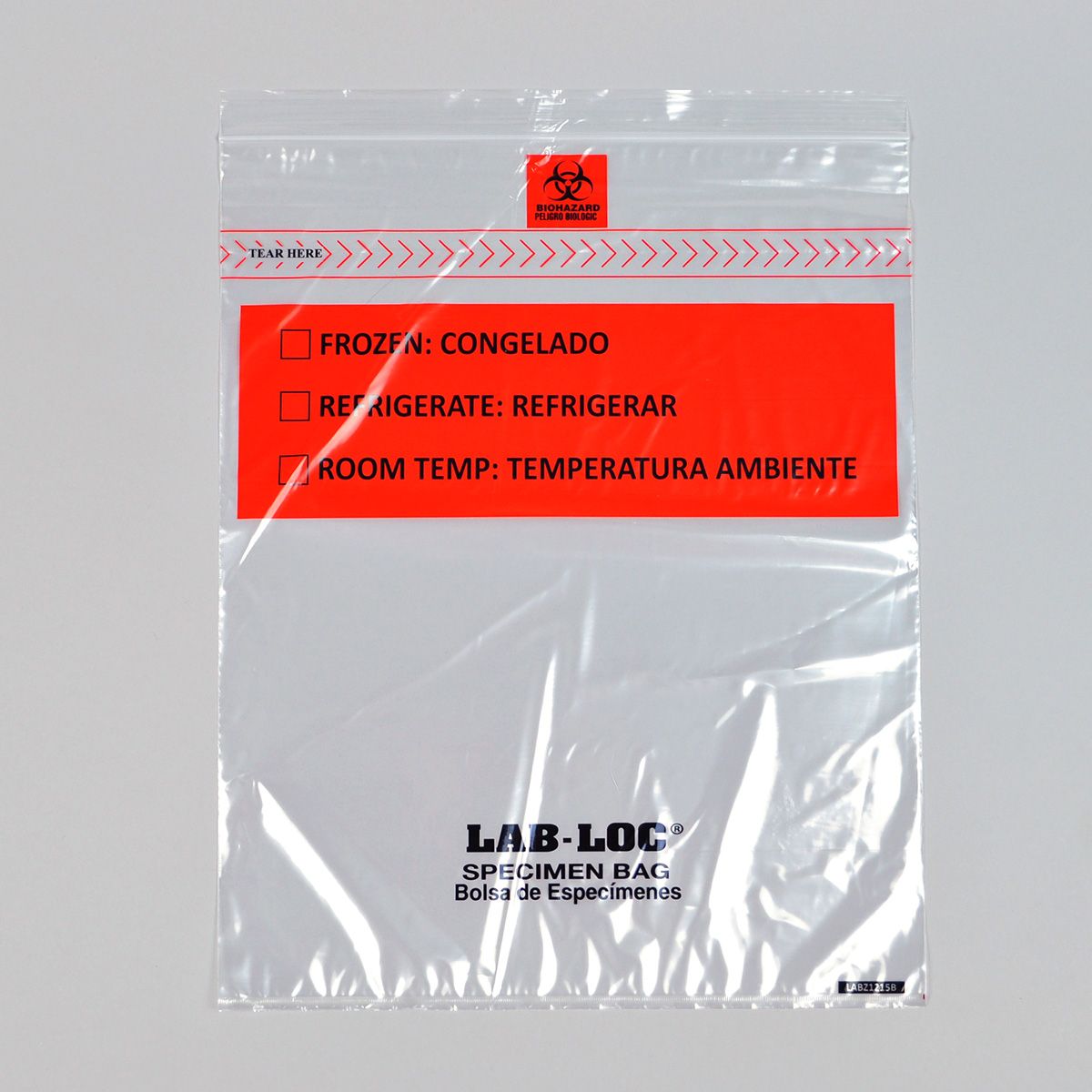 12 12" x 15" 2 mil Lab-Loc® Specimen Bags w/ Removable Biohazard Symbol, 1000/CS