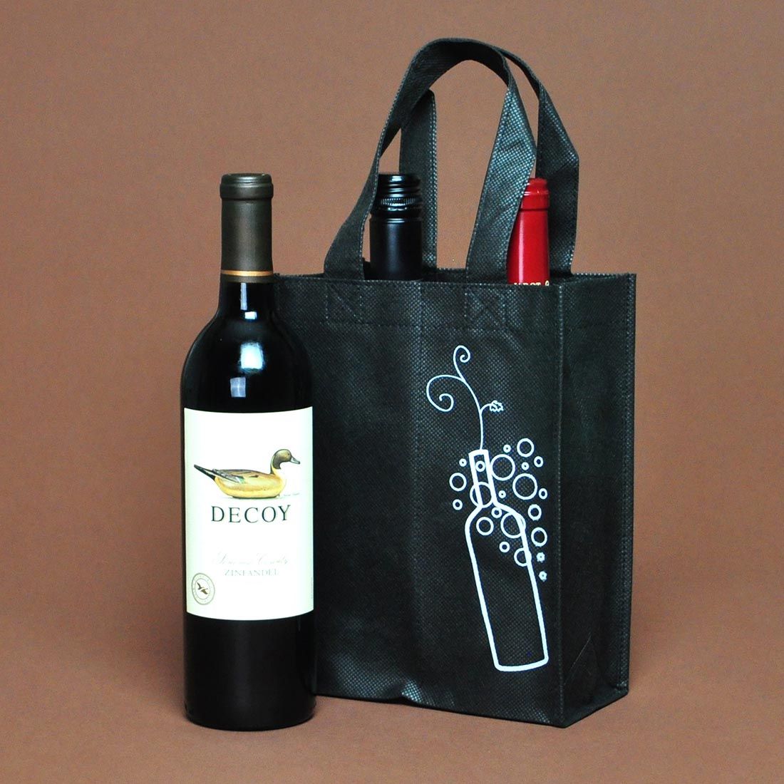Non-Woven Polypropylene Bag -- Four Bottle Wine Bag  7 X 7 1/2 X 9 1/4 + 7 1/2 BG300/cs| Prism Pak