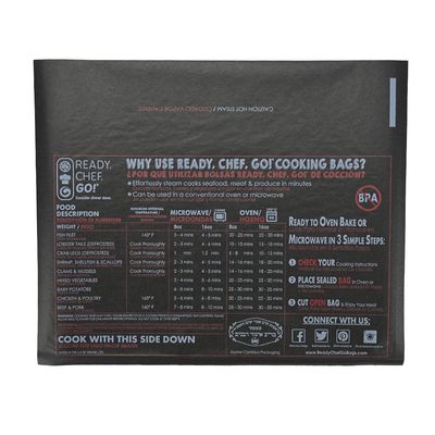 10.8" x 7.9" Ready. Chef. Go!® Heat Seal Cooking Bags for Microwave or Oven - Black/Printed, 250/CS