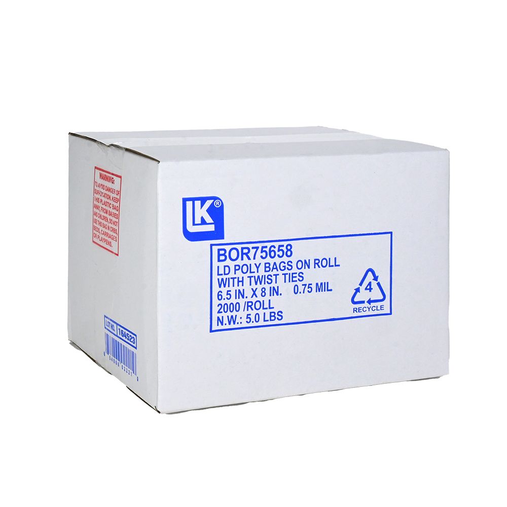 6 1/2 X 8 Linear Low Density Utility Bag on Roll with Twist Tie 0.75 mil /RL| Prism Pak