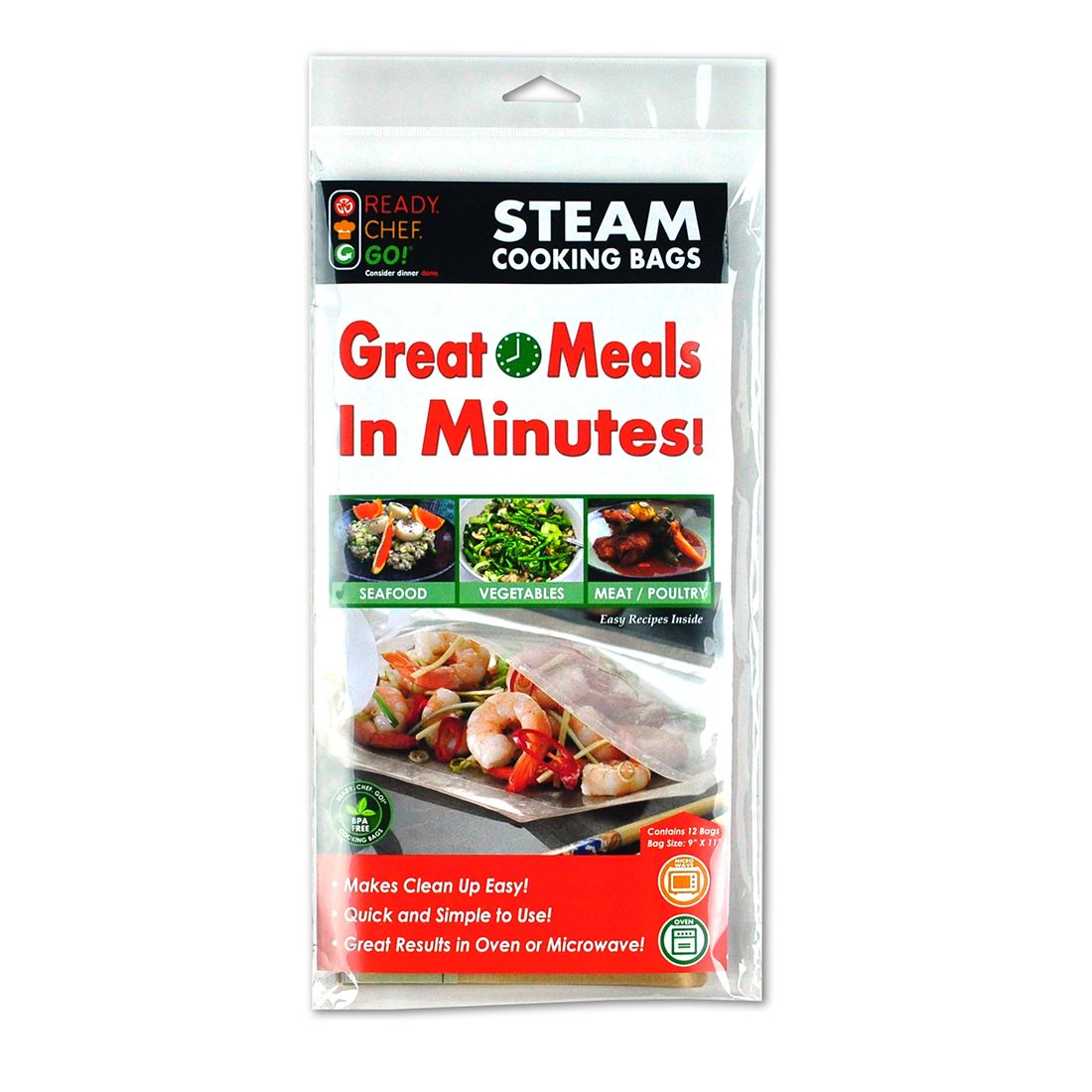 8.9" x 10.8" Ready. Chef. Go!® Self-Seal Cooking Bags for Microwave or Oven - Brown (Retail Pack), 48 Retail Packs/CS
