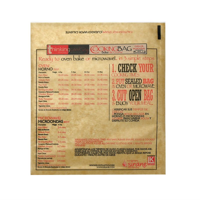 8.9" x 10.8" Ready. Chef. Go!® Heat Seal Cooking Bags for Microwave or Oven - Brown/Printed, 250/CS