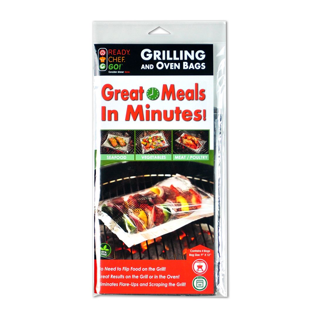 9" x 12" Ready. Chef. Go!® Self-Seal Grilling Bags for Grill or Oven (Retail Pack), 48/CS