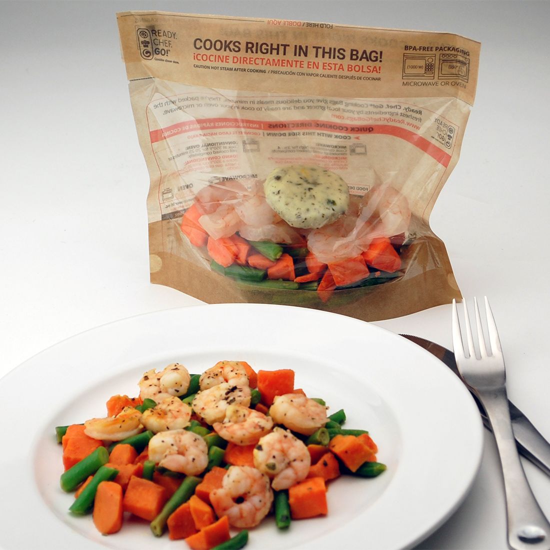 8.3" X 7.1" + 3.54"BG + 1.4"LP  Ready. Chef. Go! Self-Sealing Stand Up Pouch, 250/CS