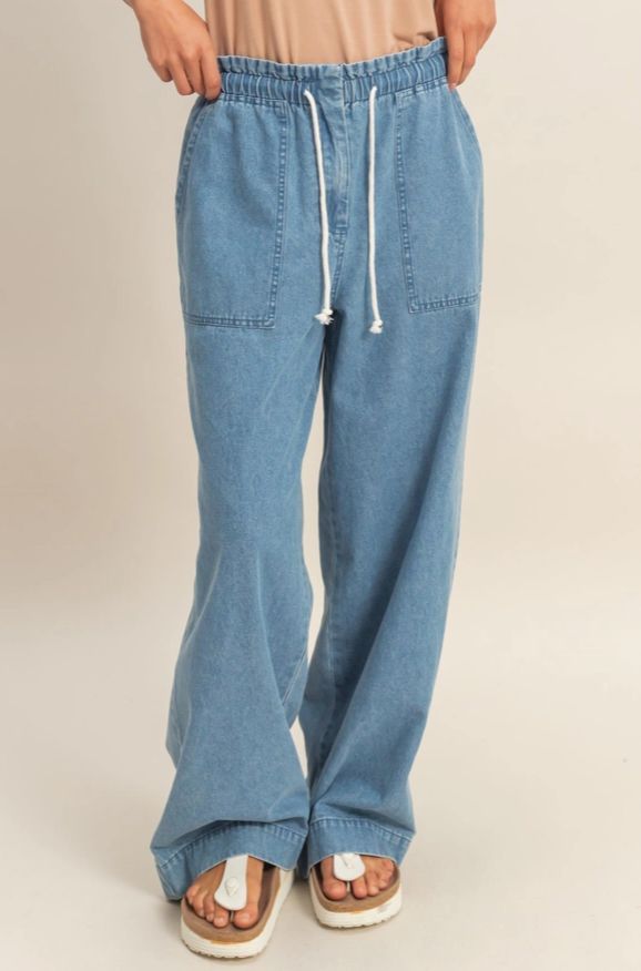 Patch Pocket Wide-Leg Denim Pants