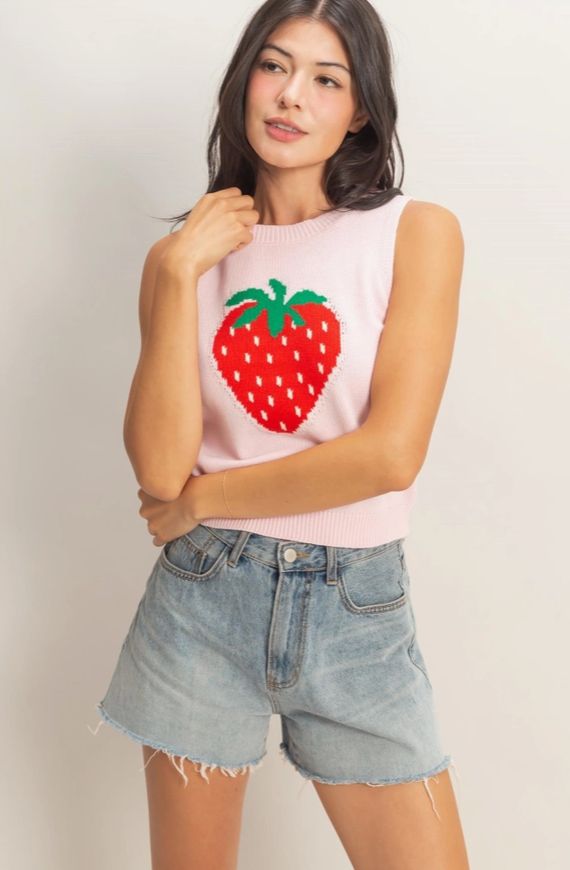Strawberry Sleeveless Knit Top