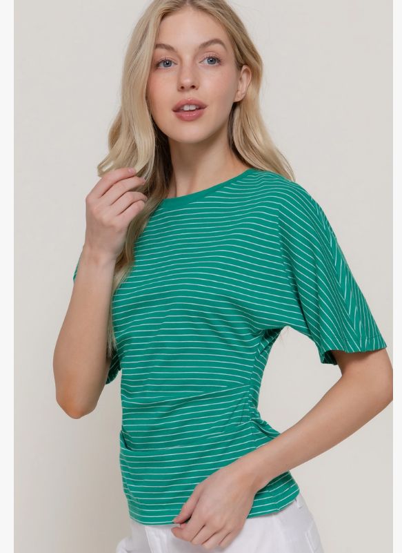 Short Dolman Sleeve Stripe Knit Top