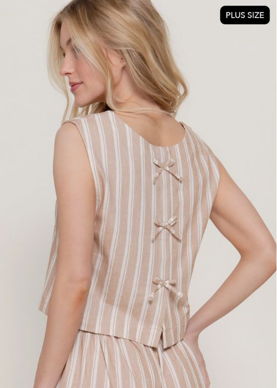 Sleeveless Striped Knit Top with Back Bows
