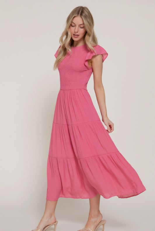 Ruffle Sleeve Detail Solid Tired Dress Ruffle Sleeve Detail Solid Tired Dress