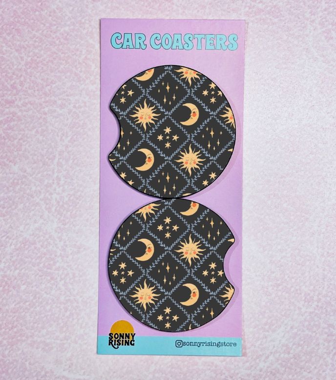 Car Coasters, Black Sun Car Coasters, Black Sun