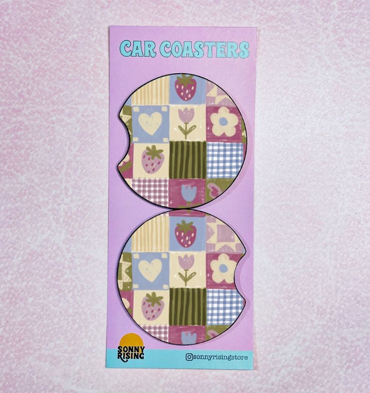 Car Coasters, Strawberry Pattern Car Coasters, Strawberry Pattern