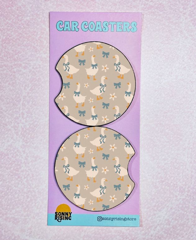 Car Coasters, Blue Ribbon Geese Pattern Car Coasters, Blue Ribbon Geese Pattern