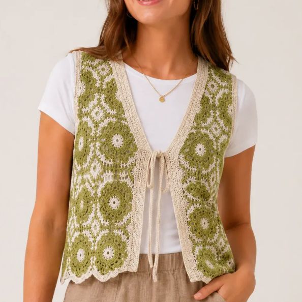 Front Tie Crochet Vest