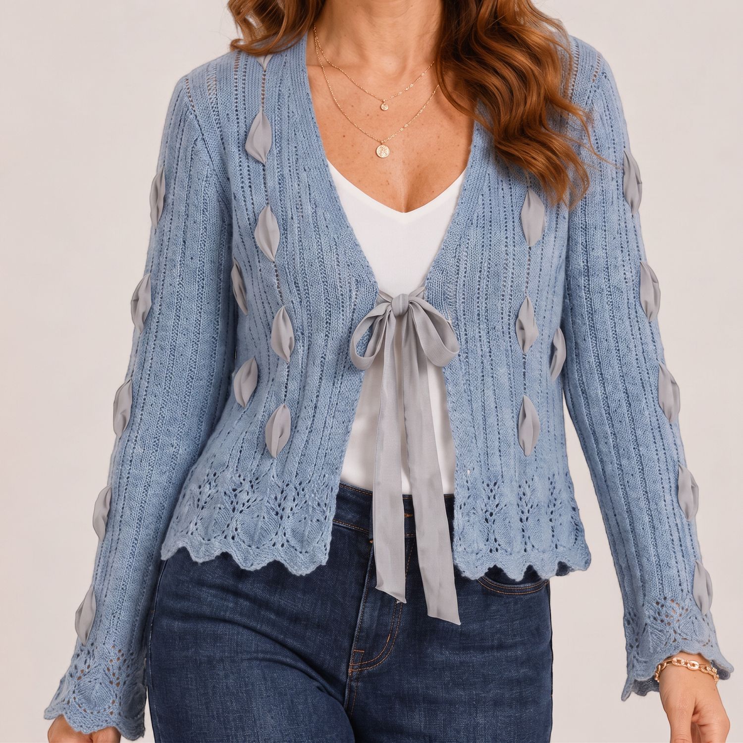 Ribbon Bell Sleeve  Cardigan