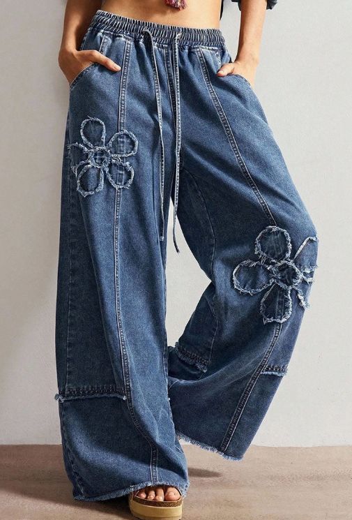 Floral Drawstring Jeans Floral Drawstring Jeans