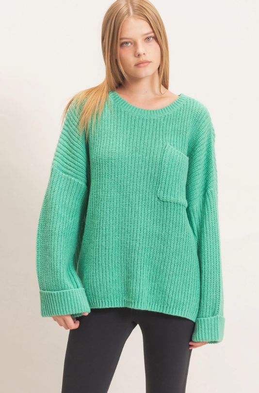 Ribbed Knit Pocket Sweater