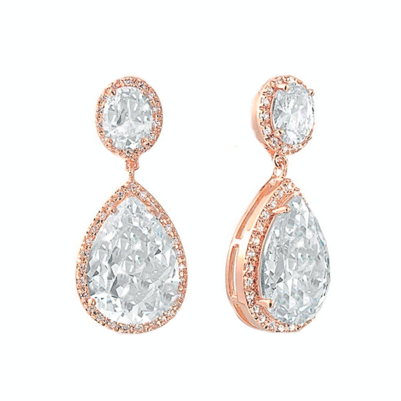 Cubic Zirconia Collection - Sheer Elegance Earrings - Rose Gold