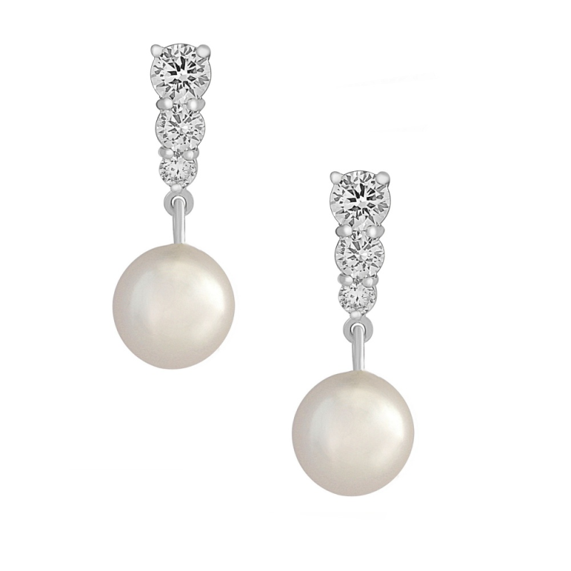 Cubic Zirconia Collection - Classic Pearl Earrings