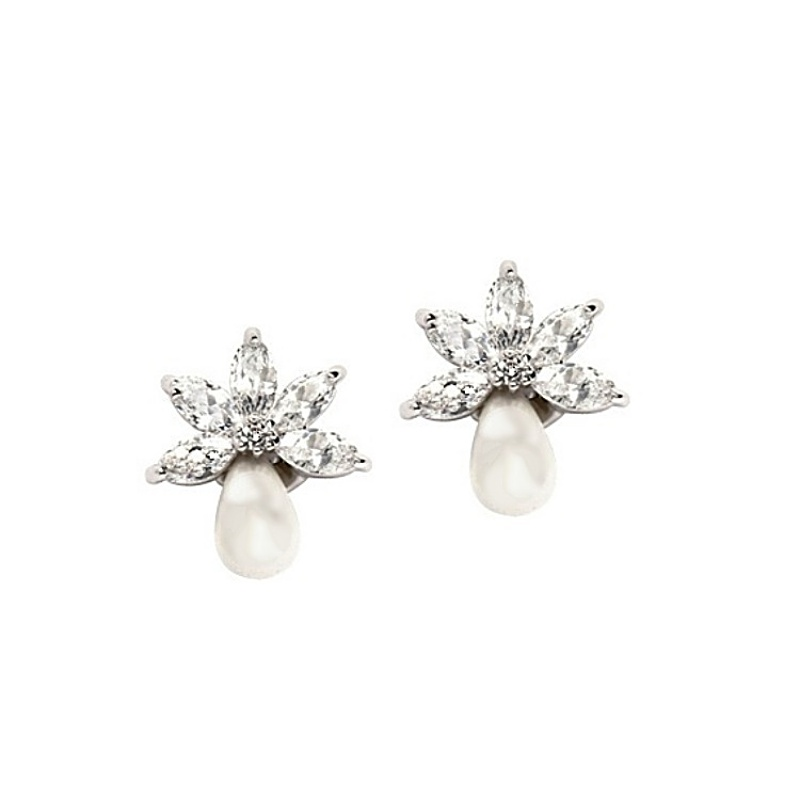 Cubic Zirconia Collection - Pretty Chic Pearl Earrings