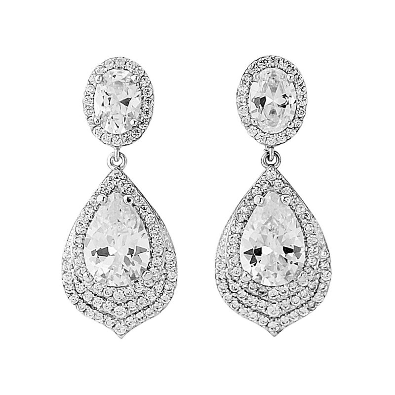 Cubic Zirconia Collection - Gatsby Dainty Treasure Earrings - Silver