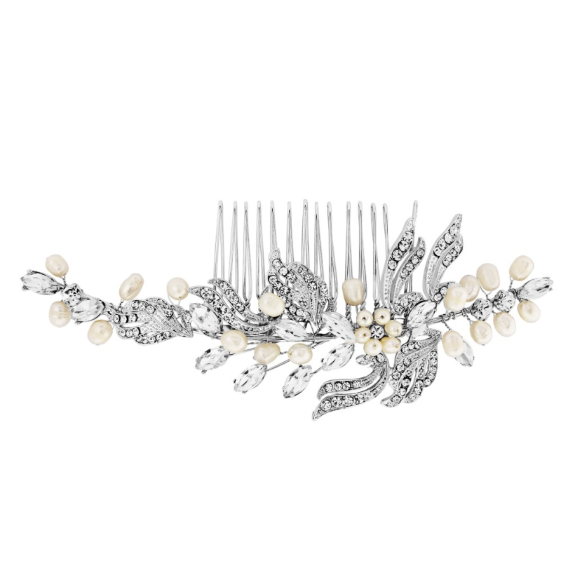 Luxurious Crystal & Pearls Bridal Comb - Ivory