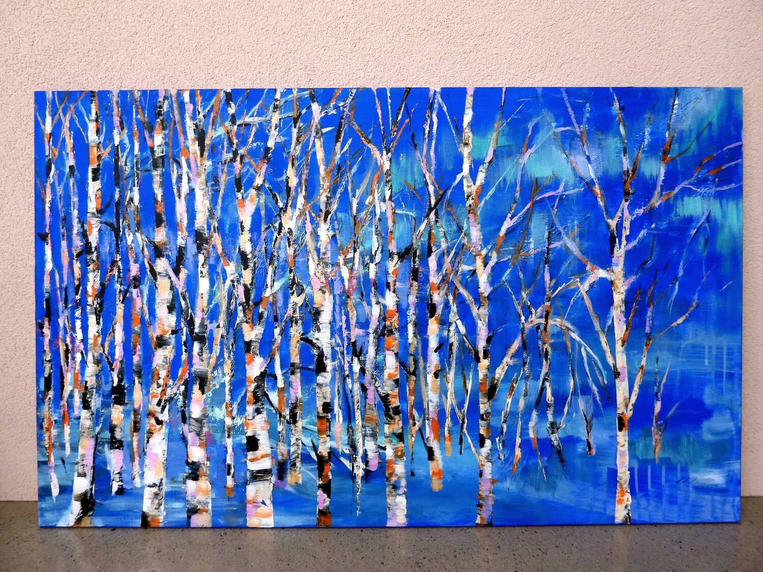 &quot;Sininen metsä&quot;, Akryylimaalaus pellavakankaalle 130x80x3cm