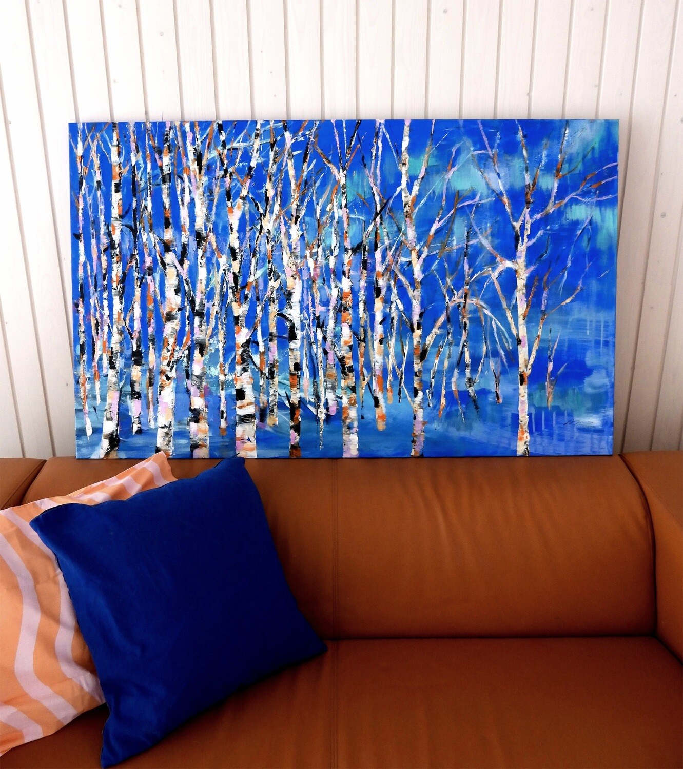 "Sininen metsä", Akryylimaalaus pellavakankaalle 130x80x3cm