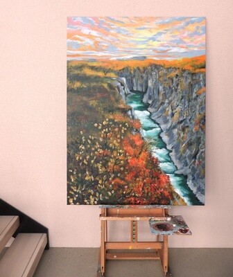 "Silfarin kanjoni", Akryylimaalaus pellavakankaalle, 110x150x3cm