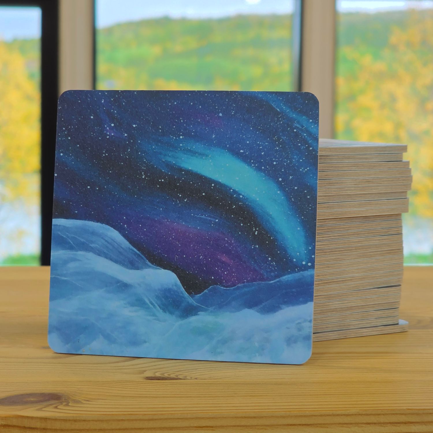 Koivuinen lasinalunen &quot;Tähtiyö&quot; 10x10cm