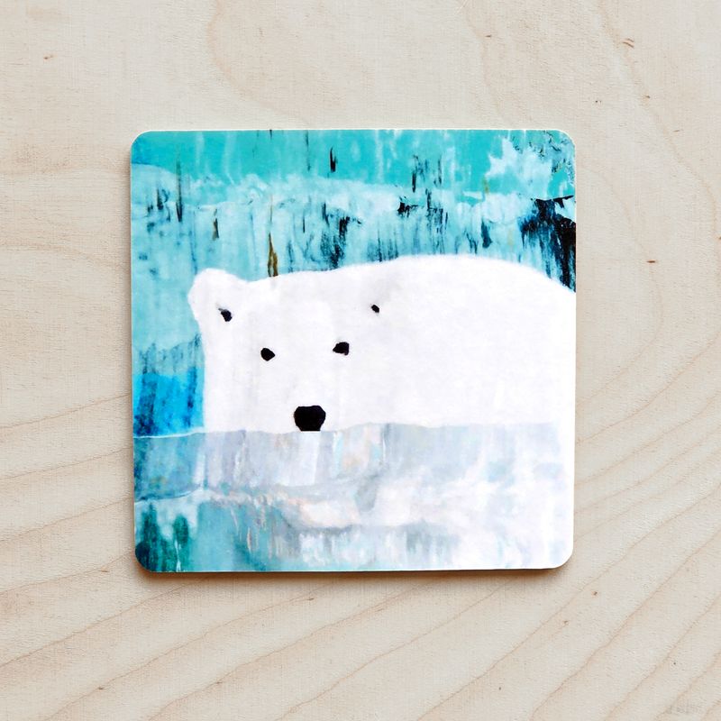 Koivuinen lasinalunen &quot;Jääkarhu&quot; 10x10cm