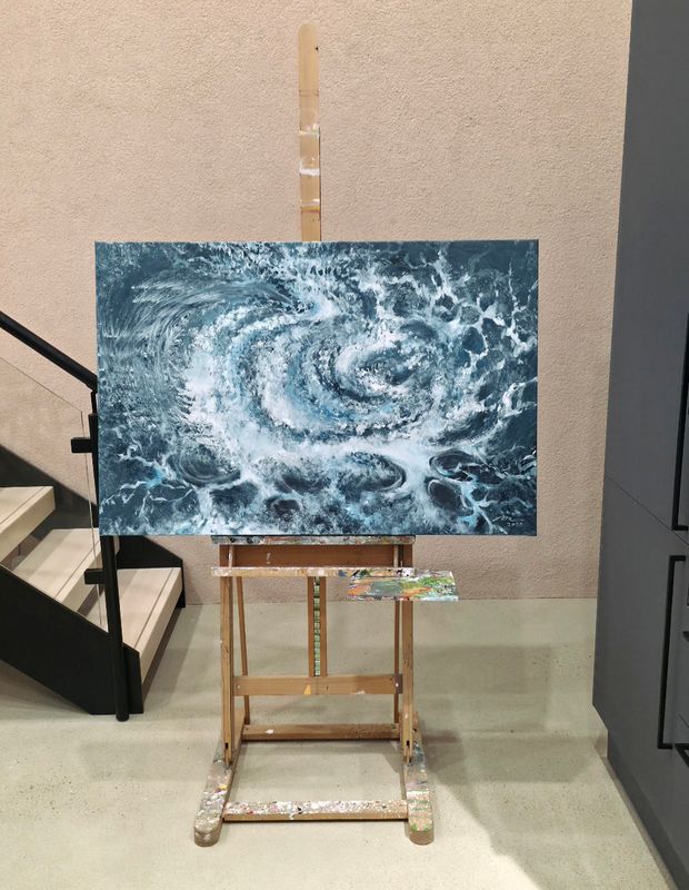 &quot;Pyörre&quot;, Akryylimaalaus pellavakankaalle 120x80x3cm