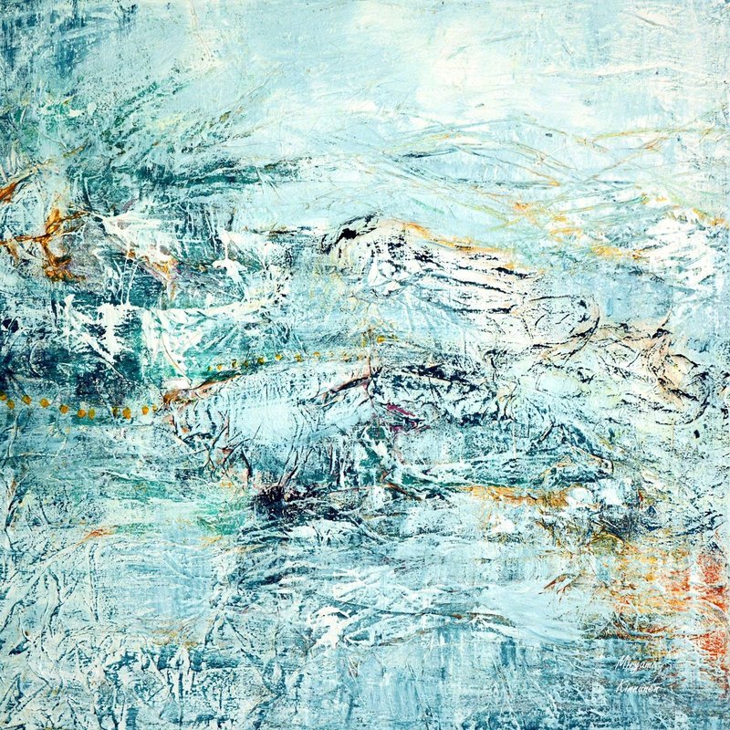 &quot;Tunturituulessa&quot;, 14,8x14,8cm kortti. Signeeraus kortin alareunassa ei erotu hyvin.