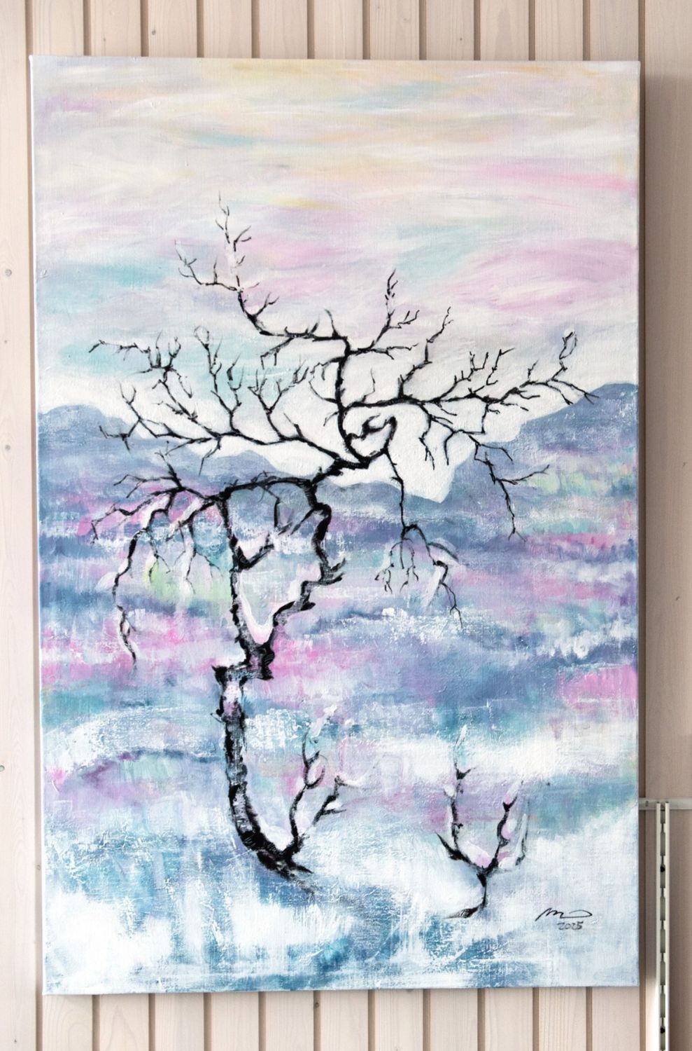140x90x3cm. Akryylimaalaus pellavakankaalle