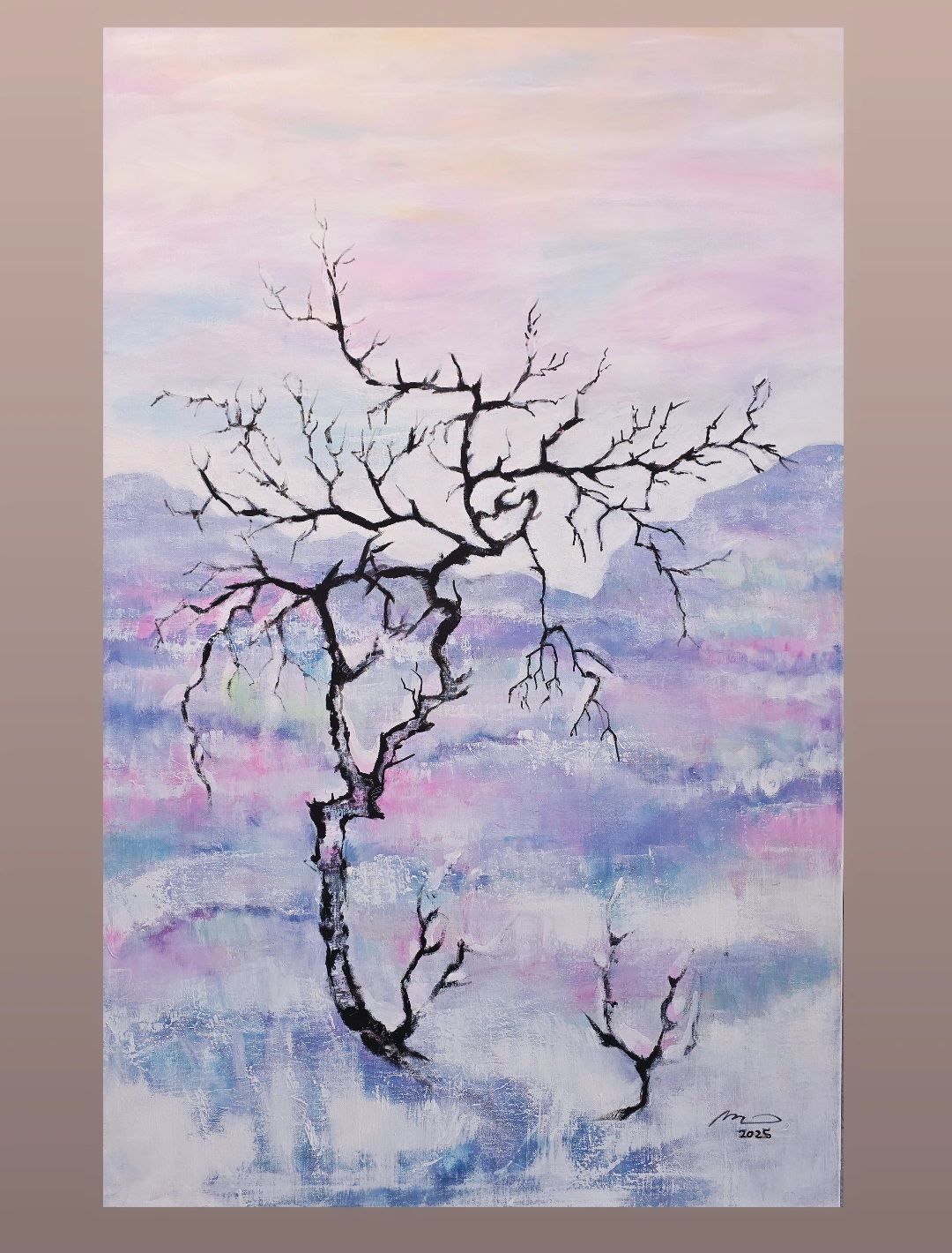 140x90x3cm. Akryylimaalaus pellavakankaalle