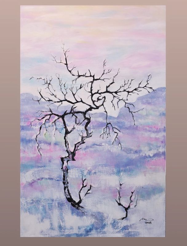 140x90x3cm. Akryylimaalaus pellavakankaalle