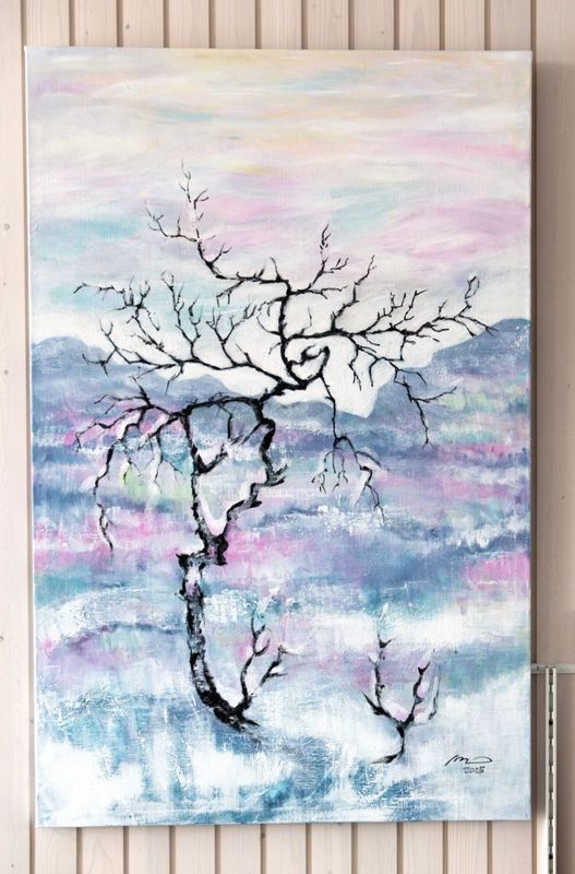 140x90x3cm. Akryylimaalaus pellavakankaalle