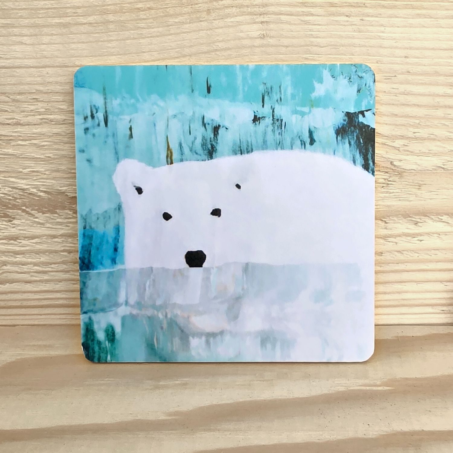 Koivuinen lasinalunen "Jääkarhu" 10x10cm