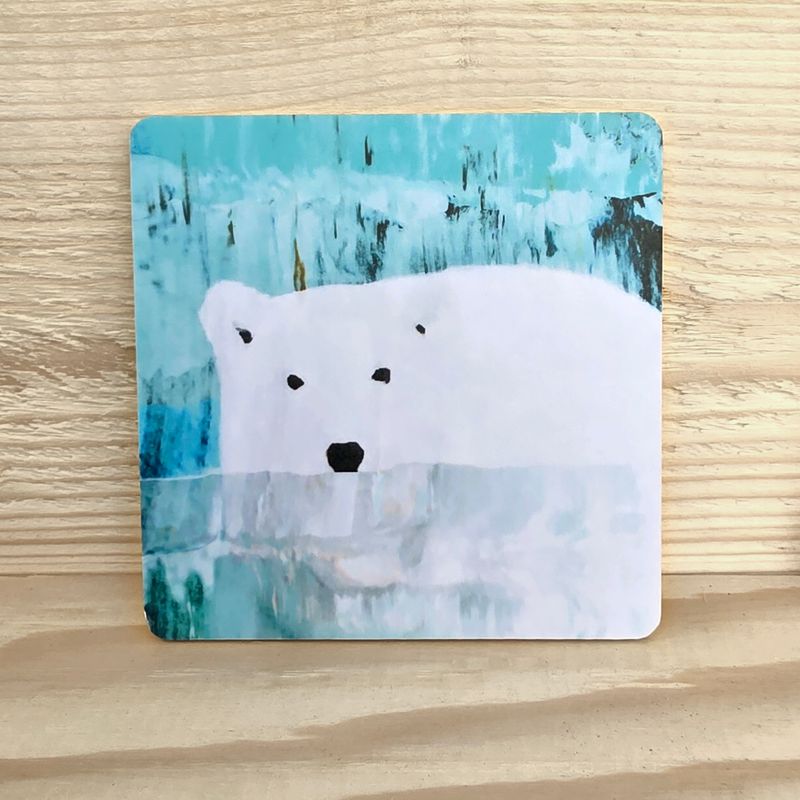 Koivuinen lasinalunen "Jääkarhu" 10x10cm