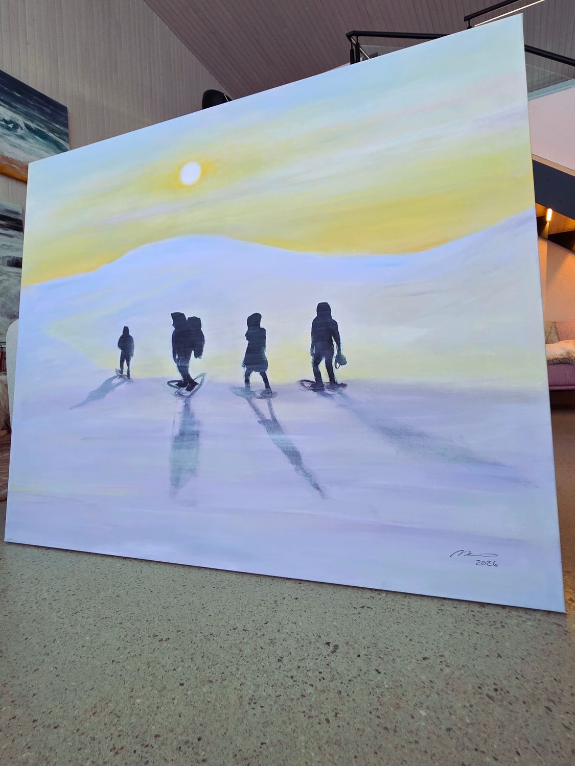 "Aurinkomatka", Akryylimaalaus pellavakankaalle  120x100x3cm