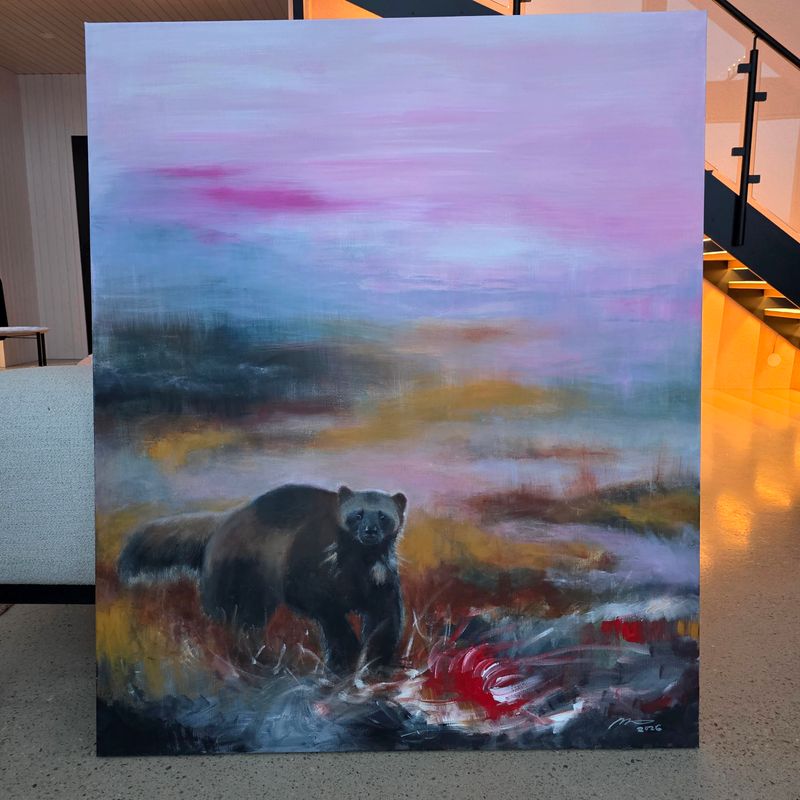 "Ahma". Akryylimaalaus pellavakankaalle, 120x100x3cm