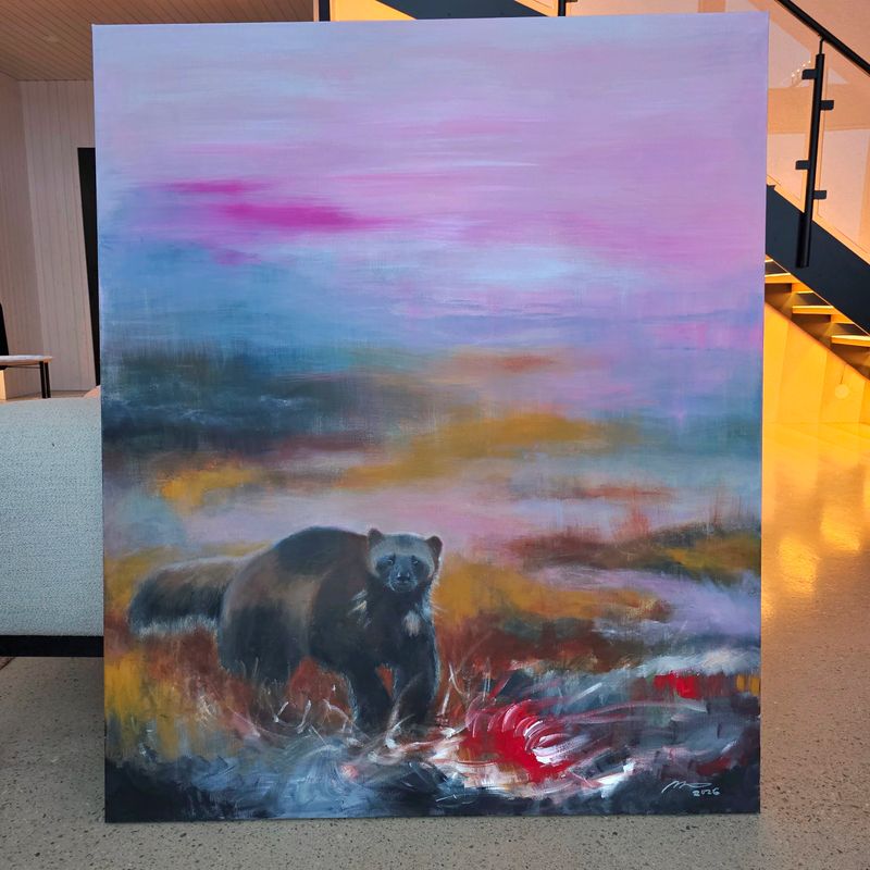 "Ahma". Akryylimaalaus pellavakankaalle, 120x100x3cm