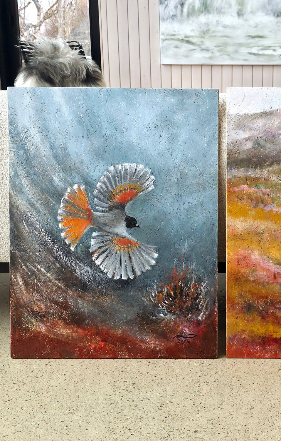 "Kuukkeli" Akryylimaalaus vanerille 60x78x1cm