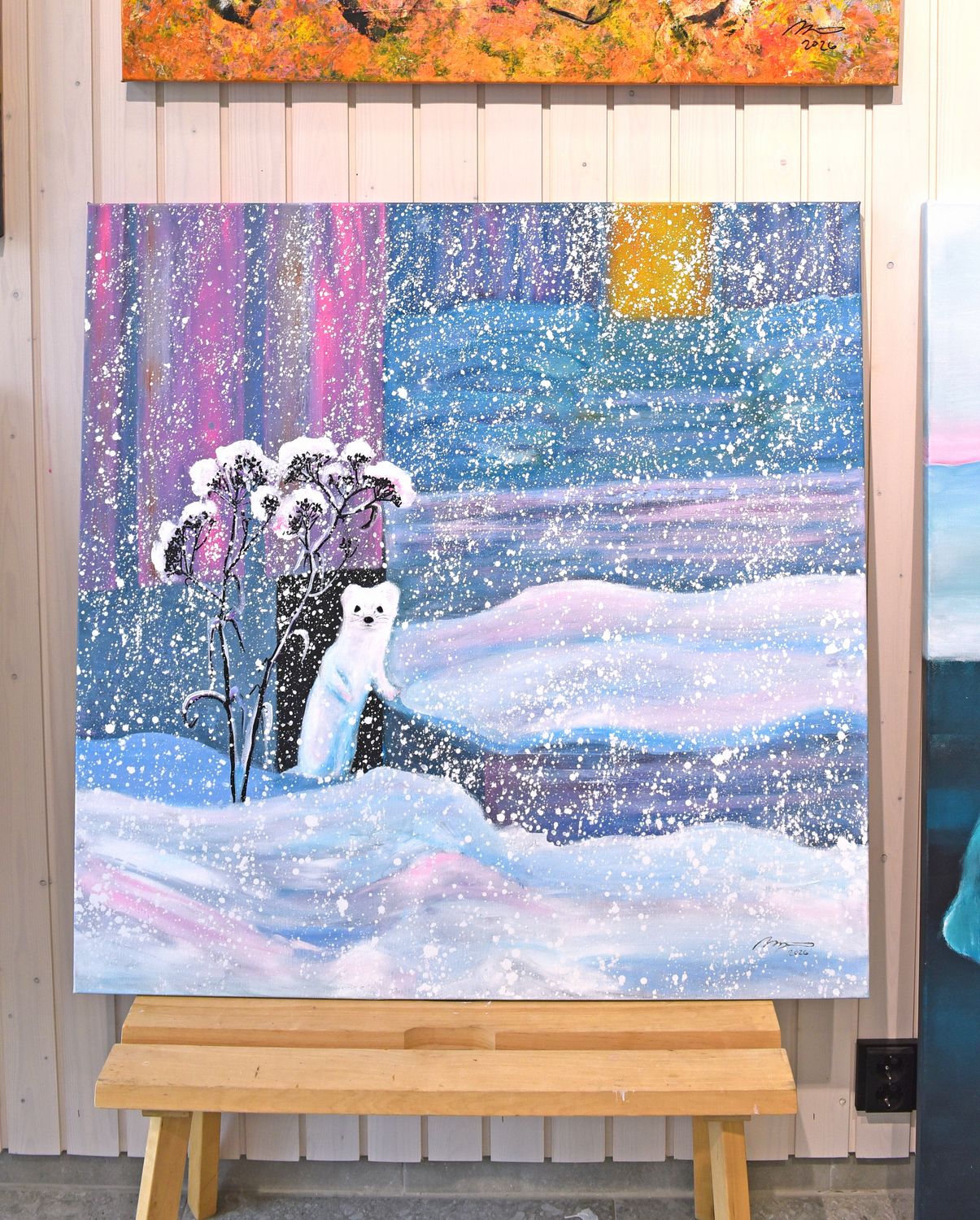 "Kotini on linnani" 100x100x3cm. Akryyli pellavakankaalke