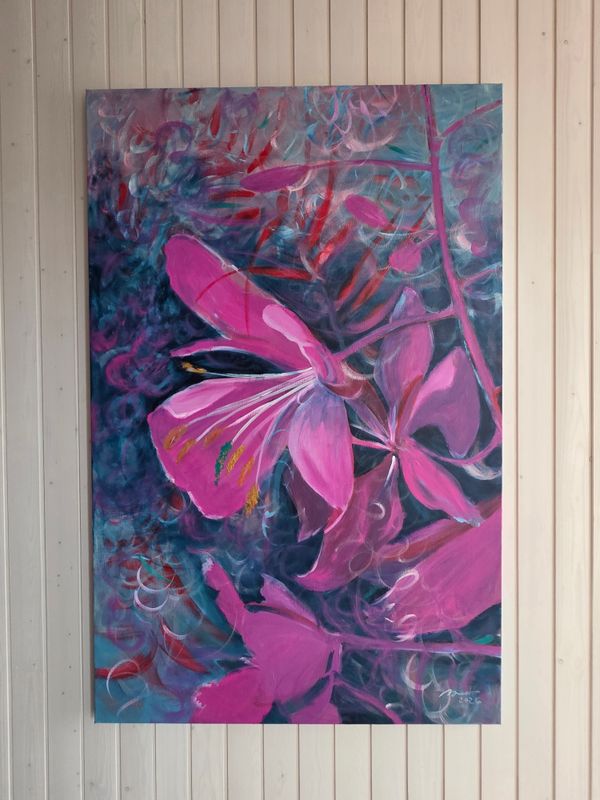 "Kulkurin kukka" Akryylimaalaus pellavakankaalle, 90x140cm