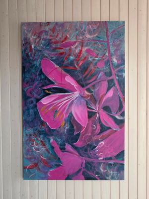 "Kulkurin kukka" Akryylimaalaus pellavakankaalle, 90x140cm