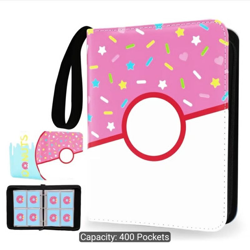 400 Pocket trading Card Binder- Cute Donut Collector Album, 3-Ring Zip Card Holder For Pokémon, Sport & TCG Cards